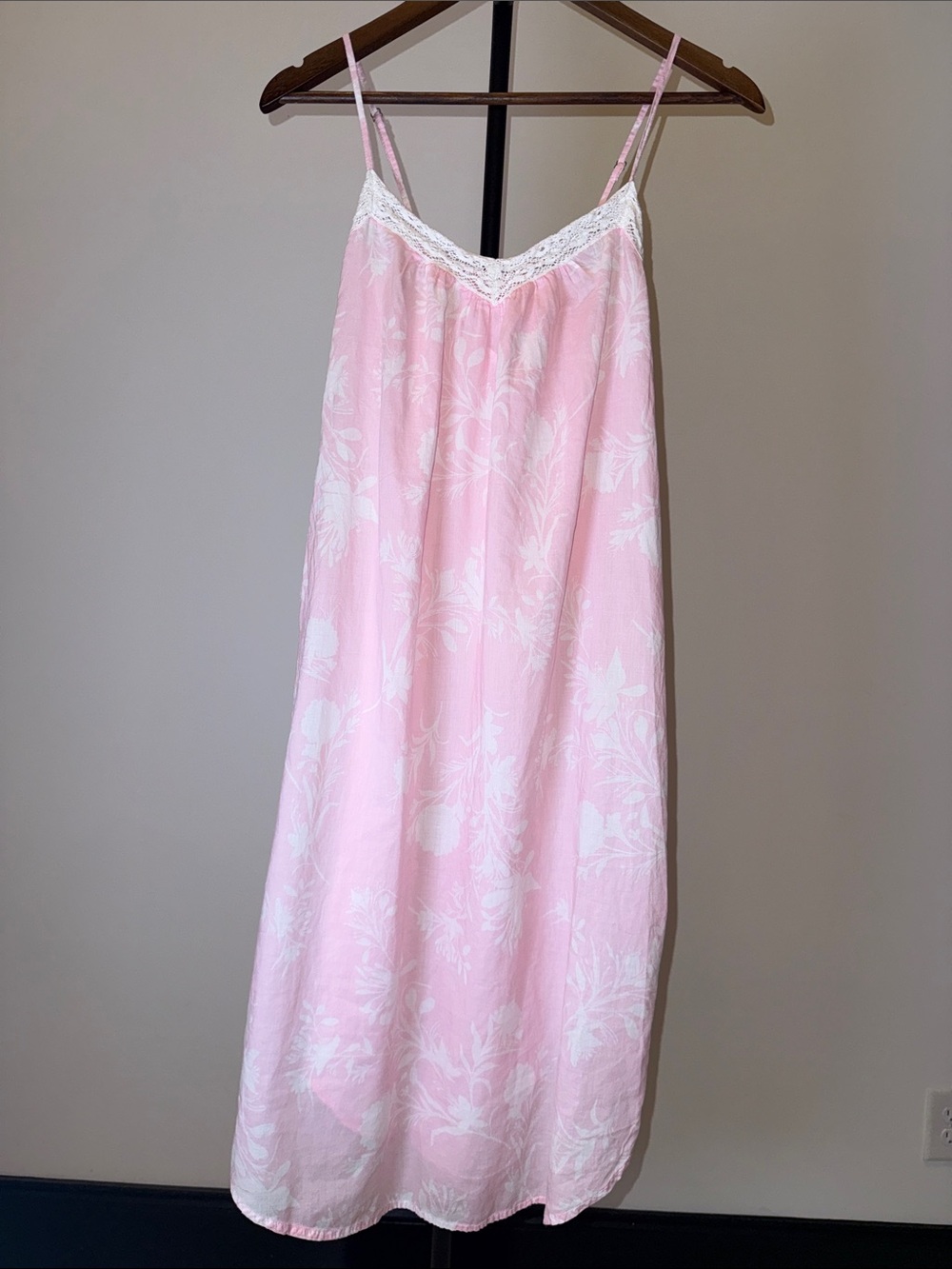 Joyspun Pink Floral 100% Cotton Lace Trim Slip Nightgown Size S (4-6)